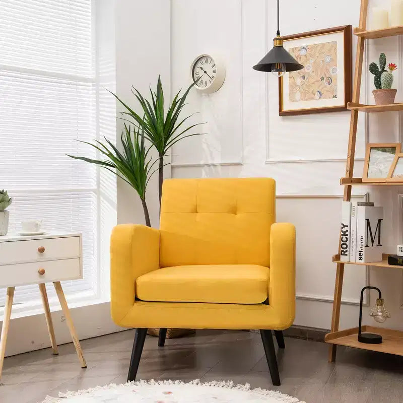 Costway Fauteuil d'appoint du milieu du siècle, fauteuil en tissu, canapé individuel avec pieds en bois d'hévéa Bleu/Gris