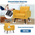 Costway Fauteuil d'appoint du milieu du siècle, fauteuil en tissu, canapé individuel avec pieds en bois d'hévéa Bleu/Gris