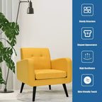 Costway Fauteuil d'appoint du milieu du siècle, fauteuil en tissu, canapé individuel avec pieds en bois d'hévéa Bleu/Gris