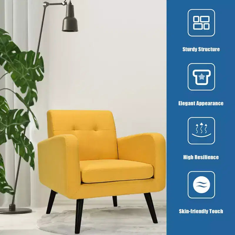 Costway Fauteuil d'appoint du milieu du siècle, fauteuil en tissu, canapé individuel avec pieds en bois d'hévéa Bleu/Gris