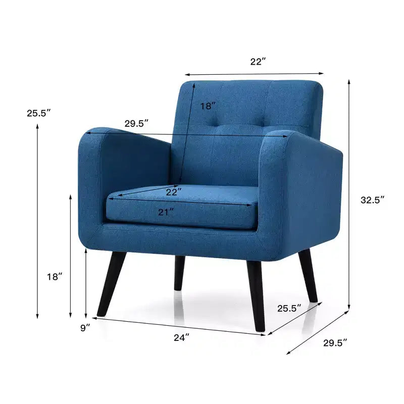 Costway Fauteuil d'appoint du milieu du siècle, fauteuil en tissu, canapé individuel avec pieds en bois d'hévéa Bleu/Gris