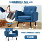 Costway Fauteuil d'appoint du milieu du siècle, fauteuil en tissu, canapé individuel avec pieds en bois d'hévéa Bleu/Gris
