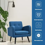 Costway Fauteuil d'appoint du milieu du siècle, fauteuil en tissu, canapé individuel avec pieds en bois d'hévéa Bleu/Gris