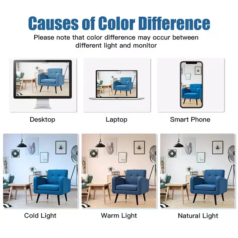 Costway Fauteuil d'appoint du milieu du siècle, fauteuil en tissu, canapé individuel avec pieds en bois d'hévéa Bleu/Gris