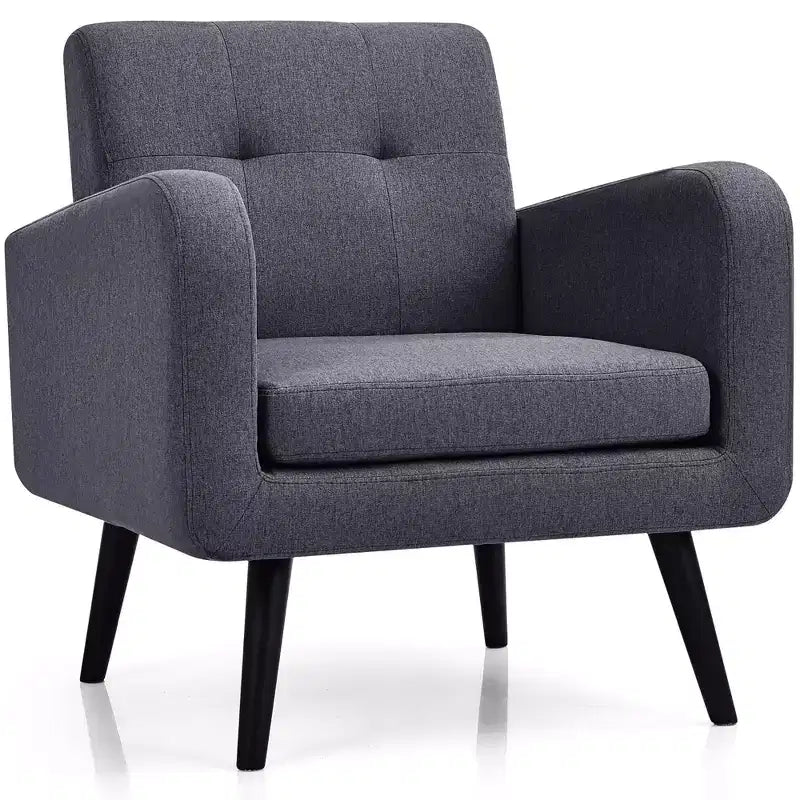Costway Fauteuil d'appoint du milieu du siècle, fauteuil en tissu, canapé individuel avec pieds en bois d'hévéa Bleu/Gris