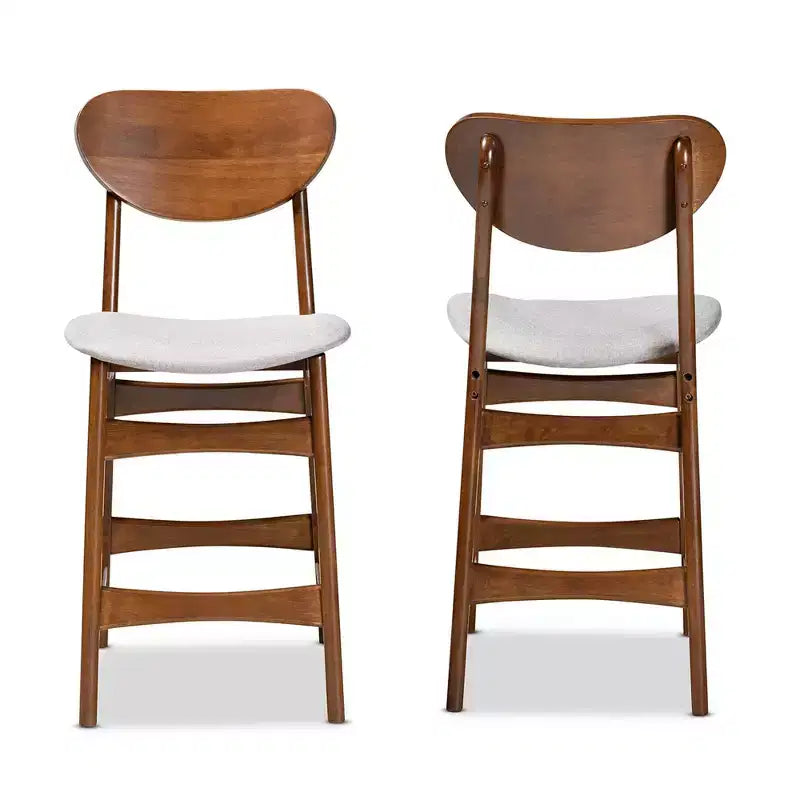 Lot de 2 tabourets de bar hauteur comptoir en tissu et bois Katya - Baxton Studio