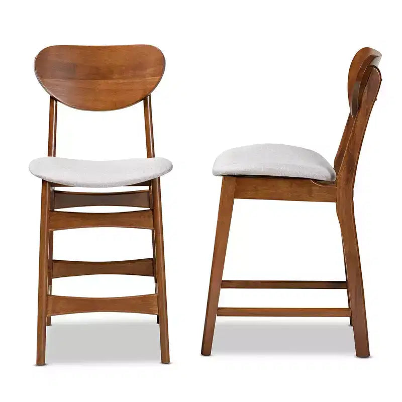 Lot de 2 tabourets de bar hauteur comptoir en tissu et bois Katya - Baxton Studio
