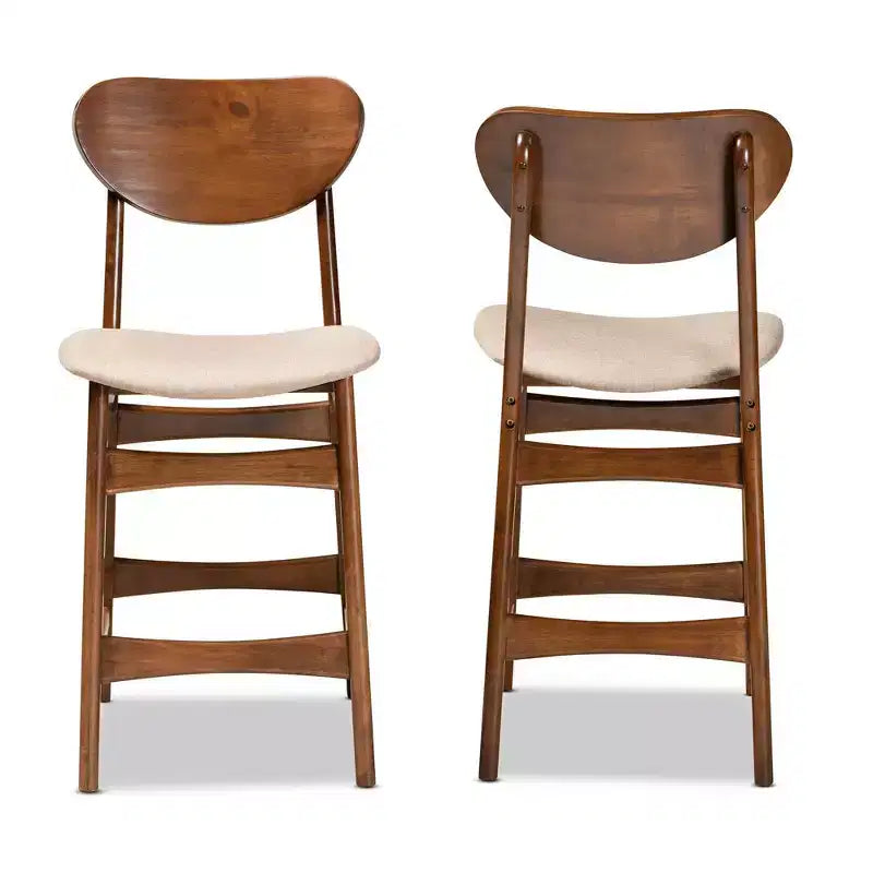 Lot de 2 tabourets de bar hauteur comptoir en tissu et bois Katya - Baxton Studio