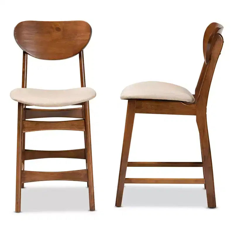 Lot de 2 tabourets de bar hauteur comptoir en tissu et bois Katya - Baxton Studio