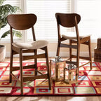 Lot de 2 tabourets de bar hauteur comptoir en tissu et bois Katya - Baxton Studio