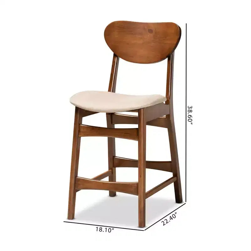 Lot de 2 tabourets de bar hauteur comptoir en tissu et bois Katya - Baxton Studio