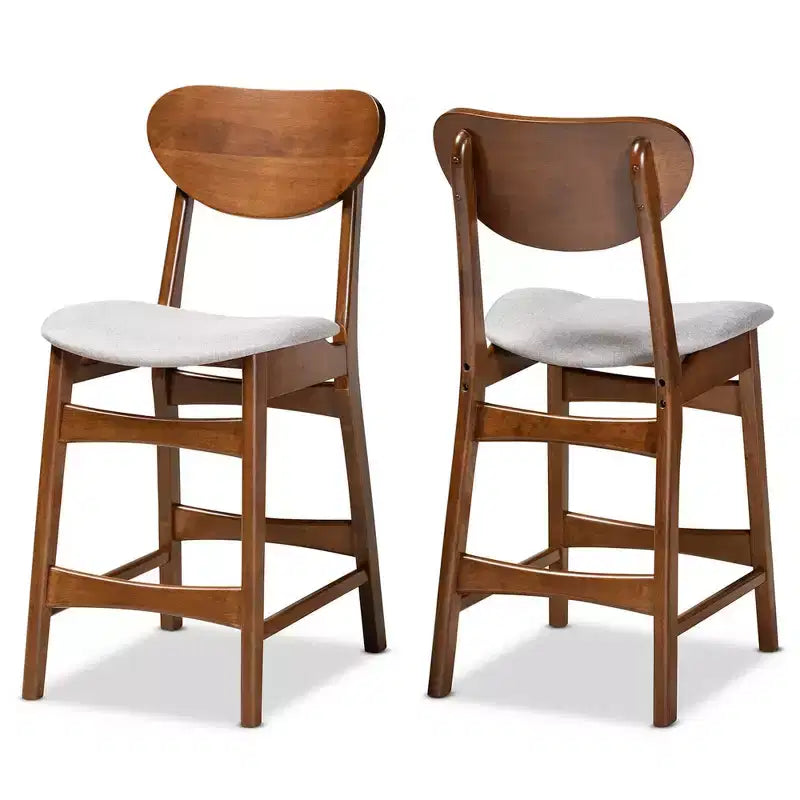 Lot de 2 tabourets de bar hauteur comptoir en tissu et bois Katya - Baxton Studio