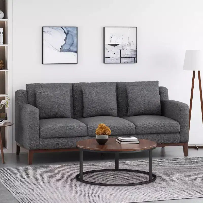 Elliston Contemporary Fabric 3 Seater Sofa with Accent Pillows - Christopher Knight Home