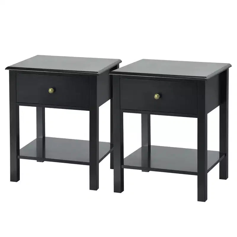 Costway 2PCS Nightstand Drawer Shelf Storage Display Black