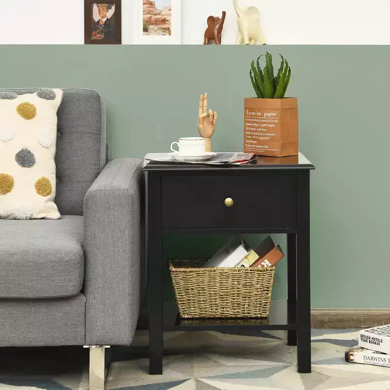 Costway Lot de 2 tables de chevet avec tiroir, étagère de rangement et présentoir, Noir
