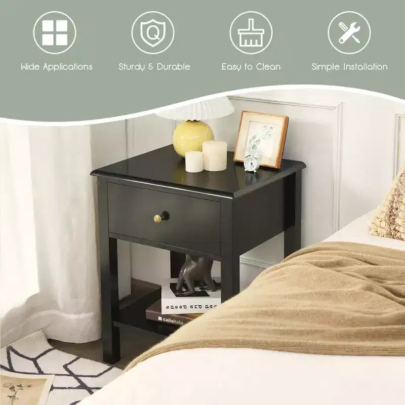 Costway Lot de 2 tables de chevet avec tiroir, étagère de rangement et présentoir, Noir