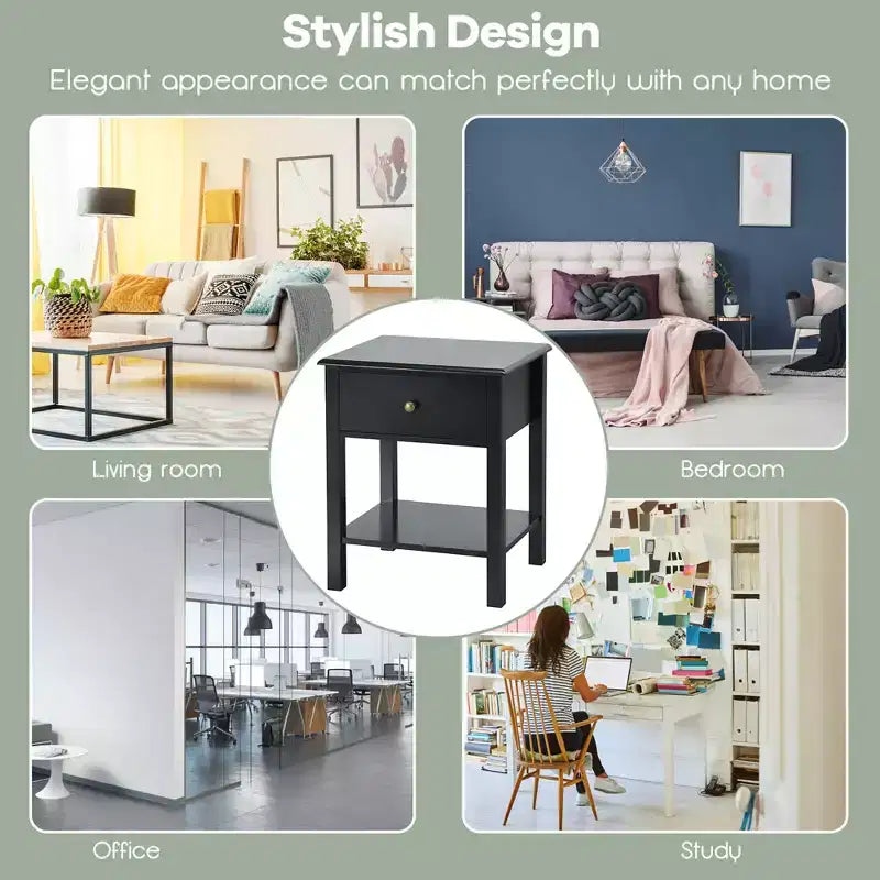 Costway Lot de 2 tables de chevet avec tiroir, étagère de rangement et présentoir, Noir