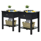 Costway Lot de 2 tables de chevet avec tiroir, étagère de rangement et présentoir, Noir