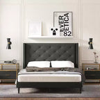 Glenwillow Home Huppe Upholstered Platform Bed Frame, Button-Tufted MCM Wingback, Mattress Foundation, No Box Spring Needed, Easy Assembly