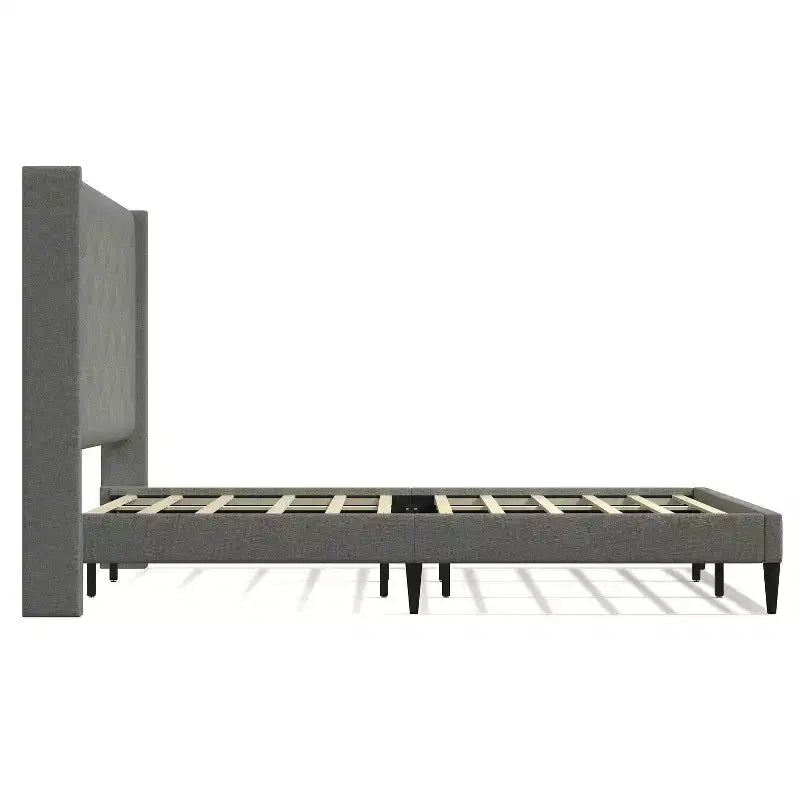 Cadre de lit plateforme rembourré Huppe Glenwillow Home, tête de lit à oreilles capitonnée style moderne du milieu du siècle, sommier, aucun sommier tapissier requis, assemblage facile