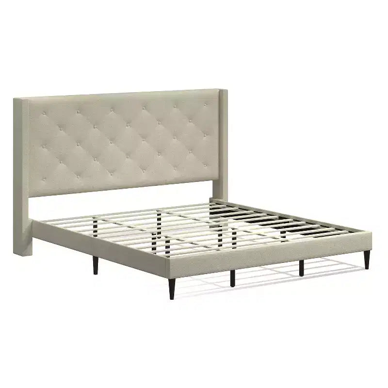 Cadre de lit plateforme rembourré Huppe Glenwillow Home, tête de lit à oreilles capitonnée style moderne du milieu du siècle, sommier, aucun sommier tapissier requis, assemblage facile