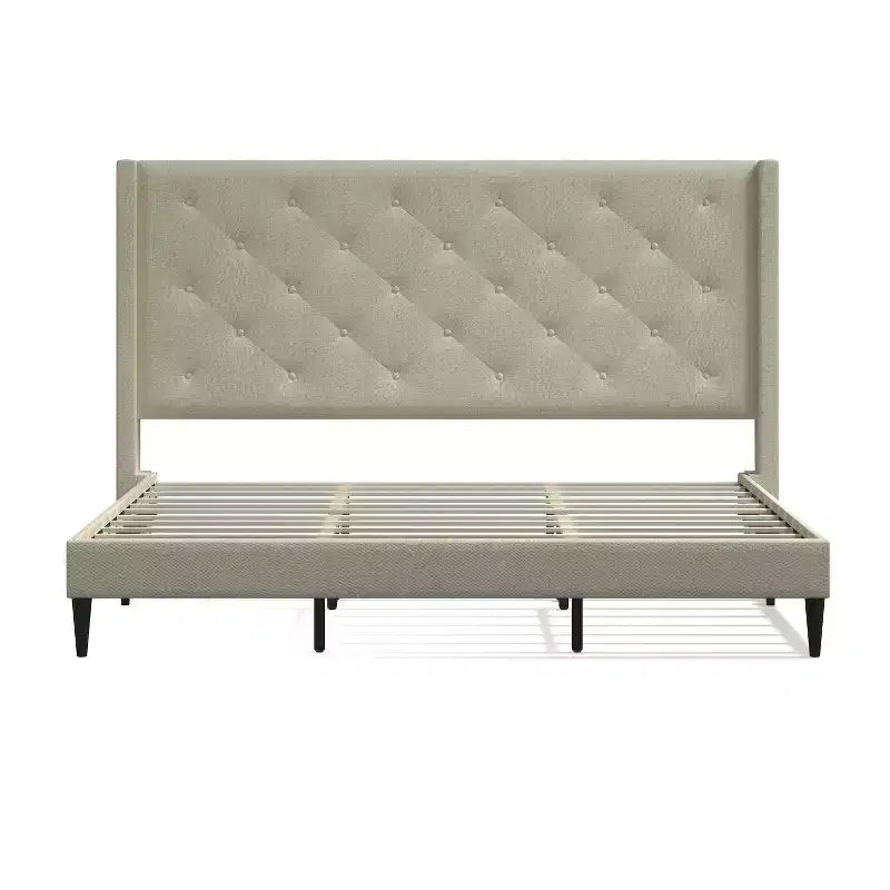 Cadre de lit plateforme rembourré Huppe Glenwillow Home, tête de lit à oreilles capitonnée style moderne du milieu du siècle, sommier, aucun sommier tapissier requis, assemblage facile
