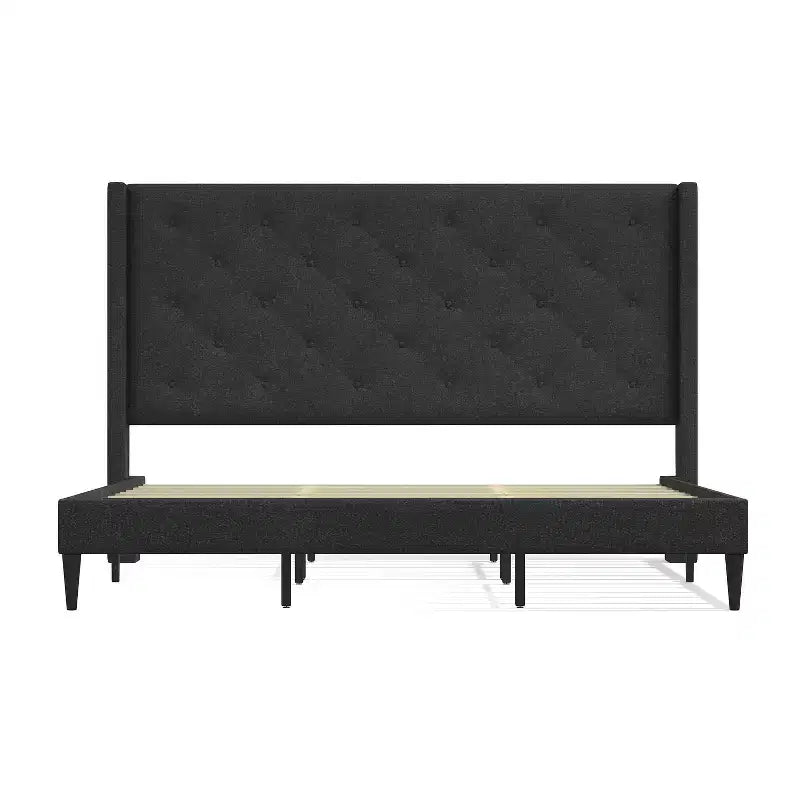 Cadre de lit plateforme rembourré Huppe Glenwillow Home, tête de lit à oreilles capitonnée style moderne du milieu du siècle, sommier, aucun sommier tapissier requis, assemblage facile
