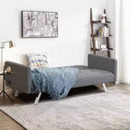 Costway Convertible Futon Sofa Bed Folding Recliner w/USB Ports&Power Strip Grey\Blue