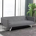 Costway Convertible Futon Sofa Bed Folding Recliner w/USB Ports&Power Strip Grey\Blue