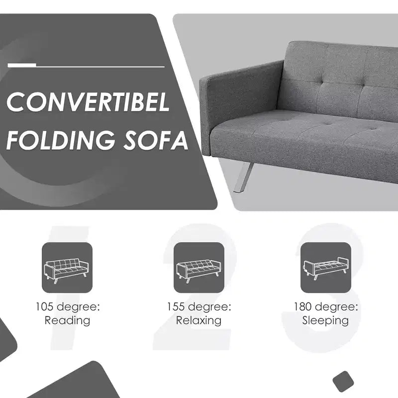 Costway Convertible Futon Sofa Bed Folding Recliner w/USB Ports&Power Strip Grey\Blue