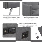 Costway Convertible Futon Sofa Bed Folding Recliner w/USB Ports&Power Strip Grey\Blue