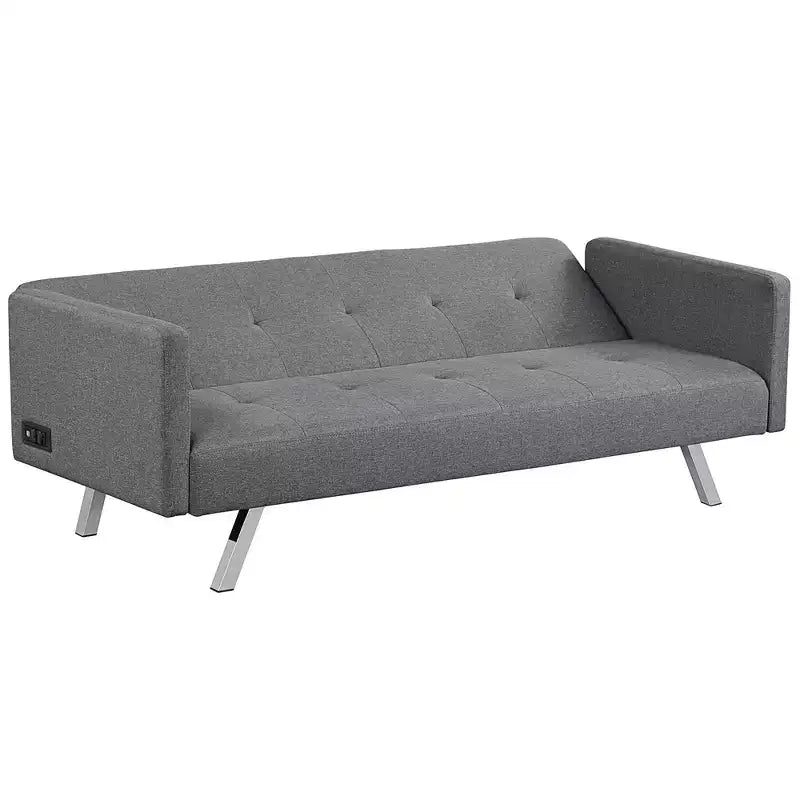 Costway Convertible Futon Sofa Bed Folding Recliner w/USB Ports&Power Strip Grey\Blue