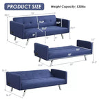 Costway Convertible Futon Sofa Bed Folding Recliner w/USB Ports&Power Strip Grey\Blue