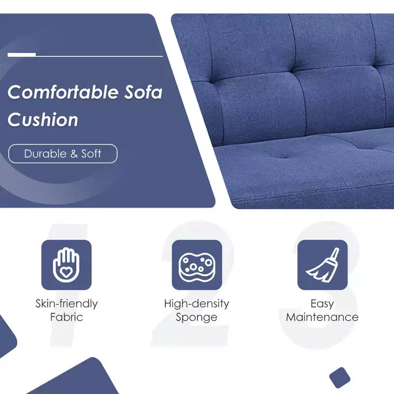 Costway Convertible Futon Sofa Bed Folding Recliner w/USB Ports&Power Strip Grey\Blue