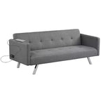 Costway Convertible Futon Sofa Bed Folding Recliner w/USB Ports&Power Strip Grey\Blue