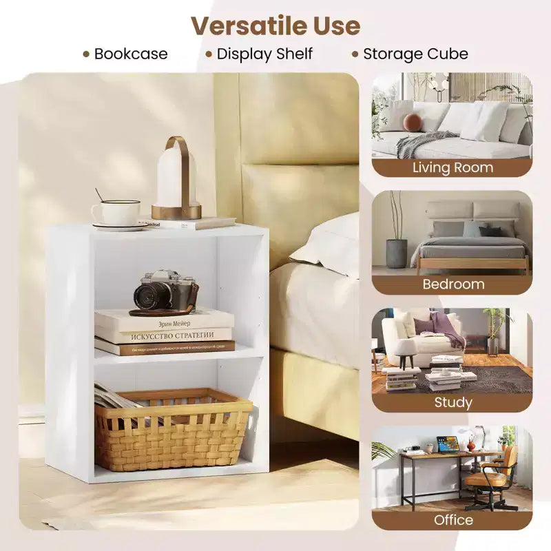 Costway 2PCS 2 Tier Open Shelf Night Stand End Table Sofa Side Storage Display White