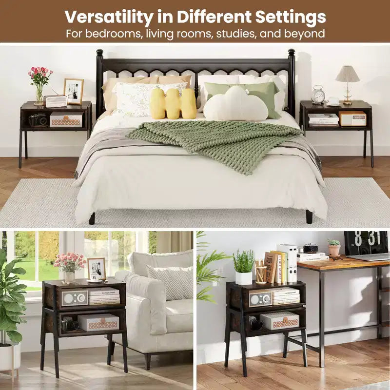 Costway Nightstand Set of 2 Stackable End Tables with Storage Compartment