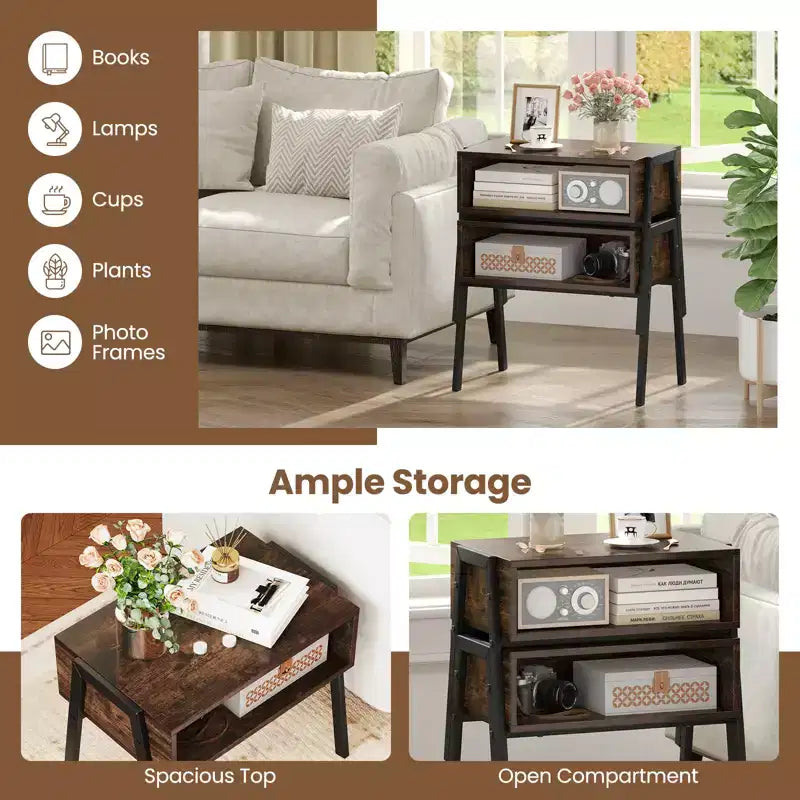 Costway Nightstand Set of 2 Stackable End Tables with Storage Compartment
