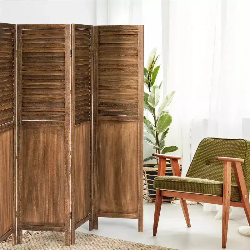 Costway 4 Panel Folding Privacy Room Divider Screen Home Furniture 5.6 Ft Tall Brown