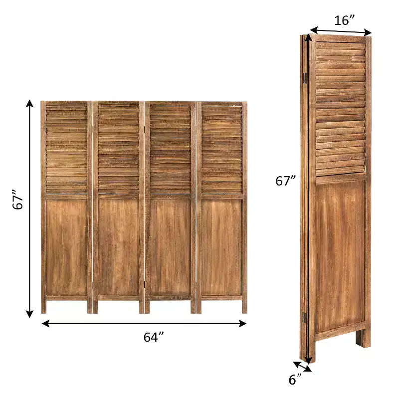 Costway 4 Panel Folding Privacy Room Divider Screen Home Furniture 5.6 Ft Tall Brown