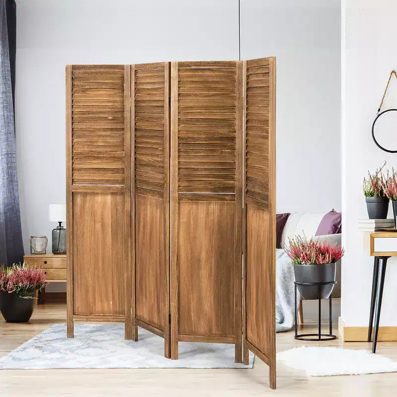Costway 4 Panel Folding Privacy Room Divider Screen Home Furniture 5.6 Ft Tall Brown