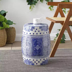 JONATHAN Y Acanthus 17.8 Tabouret de jardin/Table d'appoint en céramique chinoise de forme tambour, bleu/blanc