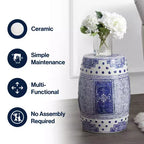 JONATHAN Y Acanthus 17.8 Tabouret de jardin/Table d'appoint en céramique chinoise de forme tambour, bleu/blanc