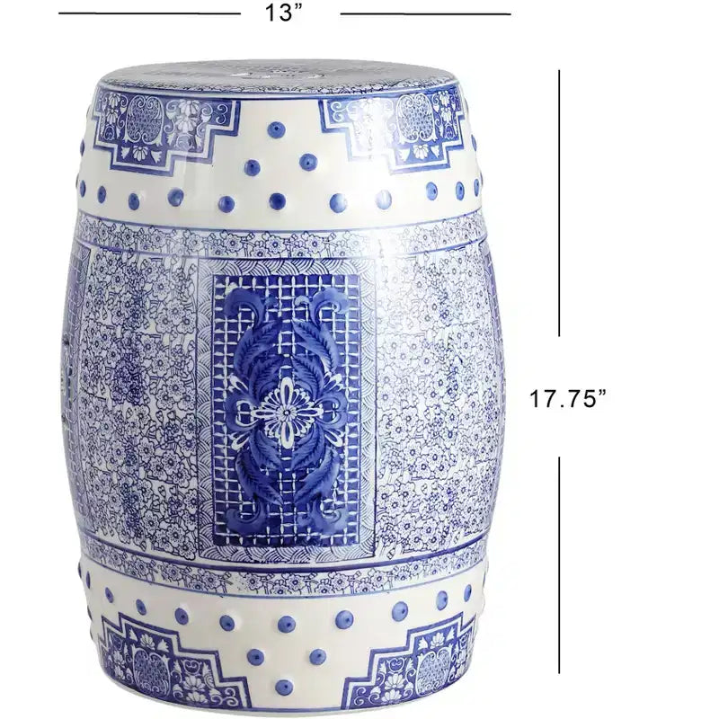 JONATHAN Y Acanthus 17.8 Tabouret de jardin/Table d'appoint en céramique chinoise de forme tambour, bleu/blanc