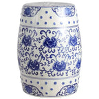 JONATHAN Y Lotus Flower 17.8 Chinoiserie Ceramic Drum Garden Stool/Accent Table, Blue/White