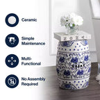 JONATHAN Y Lotus Flower 17.8 Chinoiserie Ceramic Drum Garden Stool/Accent Table, Blue/White