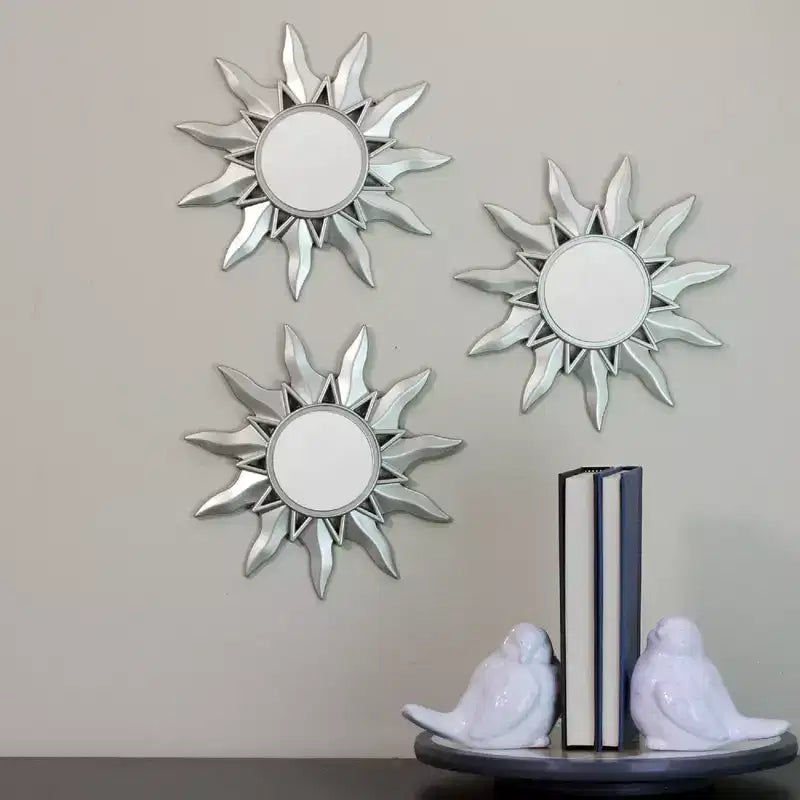 Northlight Ensemble de 3 miroirs ronds Mayan Sunburst argent mat 9,5 po