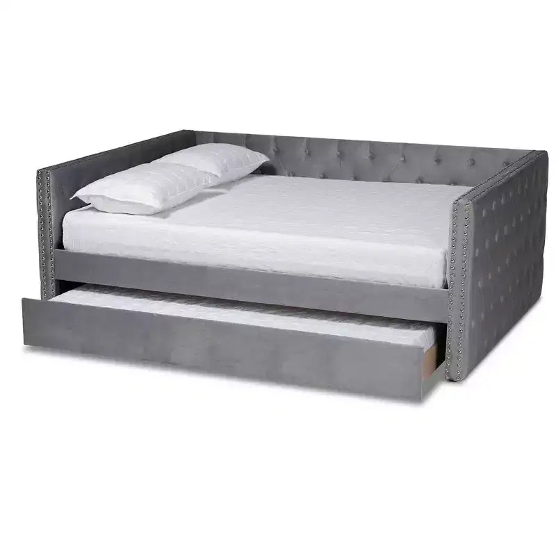 Lit de repos capitonné en velours Larkin avec lit gigogne - Baxton Studio