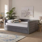 Lit de repos capitonné en velours Larkin avec lit gigogne - Baxton Studio