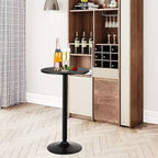 Costway Ensemble de 2 Tables Hautes Rondes de Bar 24" Bistro Table de Cocktail avec Base en Métal Noir